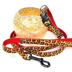 Suede Leopard Collar and Leash